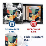 Personalized Custom Name Modern Abstract Geometric Blocks Color Texture Pattern Seamless 11oz Ceramic Coffee Tea Mug White Large Handle
