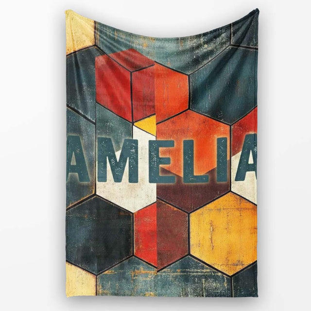 Rustic Hexagon Geometric Texture Pattern Seamless Name Cute Unique  Personalised Custom Name Super Soft Fleece Blanket Bed Sofa Throw