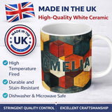 Personalized Custom Name Rustic Hexagon Geometric Texture Pattern Seamless Name Cute Unique 11oz Ceramic Coffee Tea Mug White Large Handle