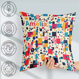 Custom Name Playful Colorful Geometric Dots and Squares Abstract Square Filled Cushion Throw Pillow Sofa Bed Home Decor Zip Washable UK Made