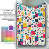Playful Colorful Geometric Dots and Squares Abstract Pattern  Personalised Custom Name Super Soft Fleece Blanket Bed Sofa Throw