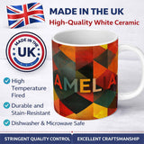 Personalized Custom Name Warm Abstract Polygon Shapes Mid Century Style Pattern Seamless 11oz Ceramic Coffee Tea Mug White Large Handle