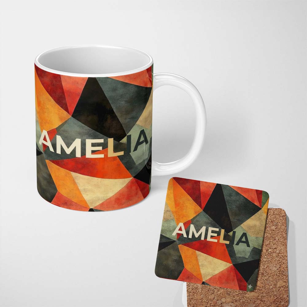 Personalized Custom Name Hexagon Mosaic Colorful Geometric Pattern Seamless Name Cute Unique 11oz Ceramic Coffee Tea Mug White Large Handle