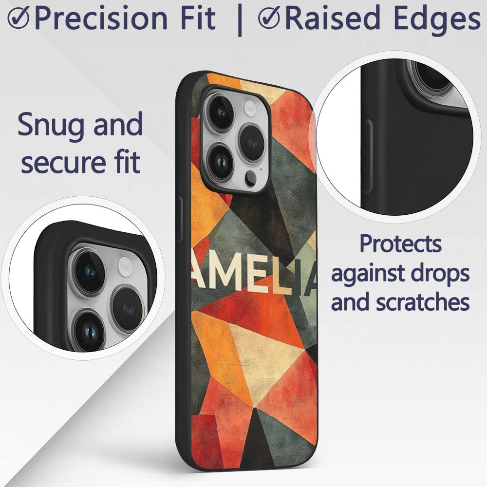 Hexagon Mosaic Colorful Geometric Printed Design Custom Name Protective Phone Case Mobile Cover Durable Everyday Smartphone Shock Resistant