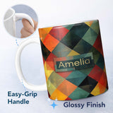 Personalized Custom Name Abstract Organic Shapes Warm Earth Tone Pattern Seamless Name Cute 11oz Ceramic Coffee Tea Mug White Large Handle