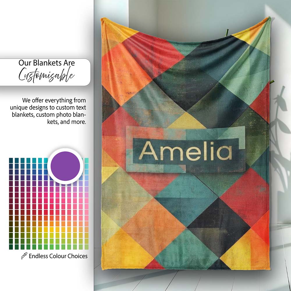 Abstract Organic Shapes Warm Earth Tone Pattern Seamless Name Cute  Personalised Custom Name Super Soft Fleece Blanket Bed Sofa Throw