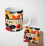 Personalized Custom Name Diamond Geometric Texture Pattern Seamless Name Cute Unique Gift 11oz Ceramic Coffee Tea Mug White Large Handle