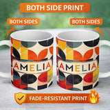 Personalized Custom Name Diamond Geometric Texture Pattern Seamless Name Cute Unique Gift 11oz Ceramic Coffee Tea Mug White Large Handle