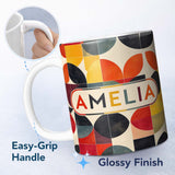 Personalized Custom Name Diamond Geometric Texture Pattern Seamless Name Cute Unique Gift 11oz Ceramic Coffee Tea Mug White Large Handle