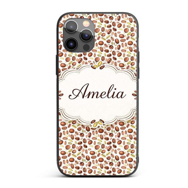 Watercolor Coffee Beans Mixed Seeds Seamless Custom Name Protective Phone Case Mobile Cover Durable Everyday Smartphone Shock Resistant