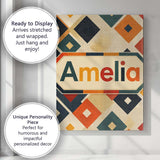 Personalised Name Mid Century Diamond Custom Modern Room Accent Creative Decorator Style Canvas Wall Art Print Decor Picture Ready to Hang