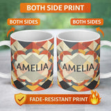 Personalized Custom Name Geometric Diamond Mosaic Pattern Seamless Name Cute Unique Gift 11oz Ceramic Coffee Tea Mug White Large Handle