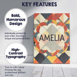 Personalised Name Geometric Diamond Mosaic Custom  Unique Gift Idea Elegant Feature Canvas Wall Art Print Decor Picture Ready to Hang