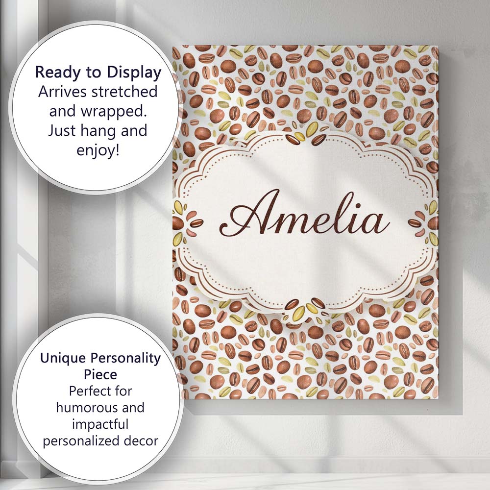 Personalised Name Watercolor Coffee Beans Mixed Seeds Seamless Custom Modern Room Accent Canvas Wall Art Print Decor Picture Ready to Hang