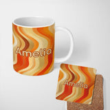 Personalized Custom Name Warm Wavy Stripe Abstract Pattern Seamless Name Cute Unique Gift 11oz Ceramic Coffee Tea Mug White Large Handle