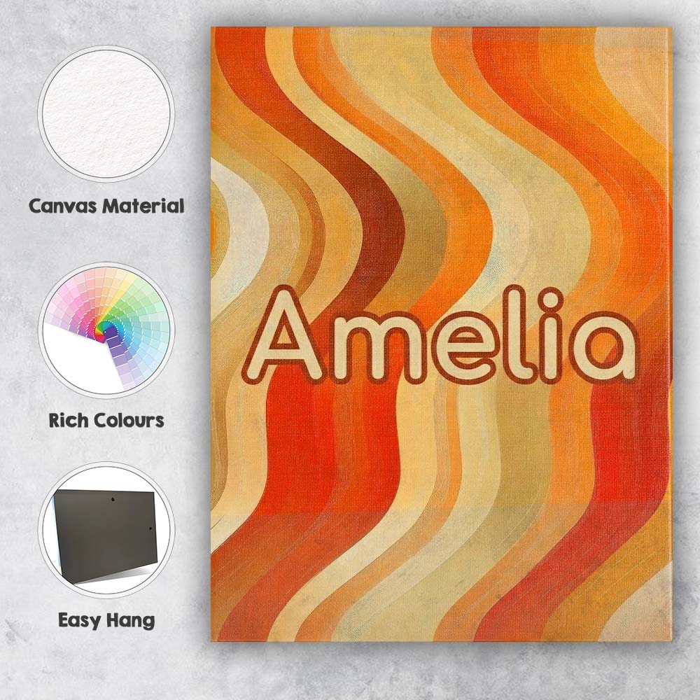 Personalised Name Warm Wavy Stripe Abstract Custom  Bespoke Interior Contemporary Canvas Wall Art Print Decor Picture Ready to Hang