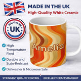 Personalized Custom Name Warm Wavy Stripe Abstract Pattern Seamless Name Cute Unique Gift 11oz Ceramic Coffee Tea Mug White Large Handle