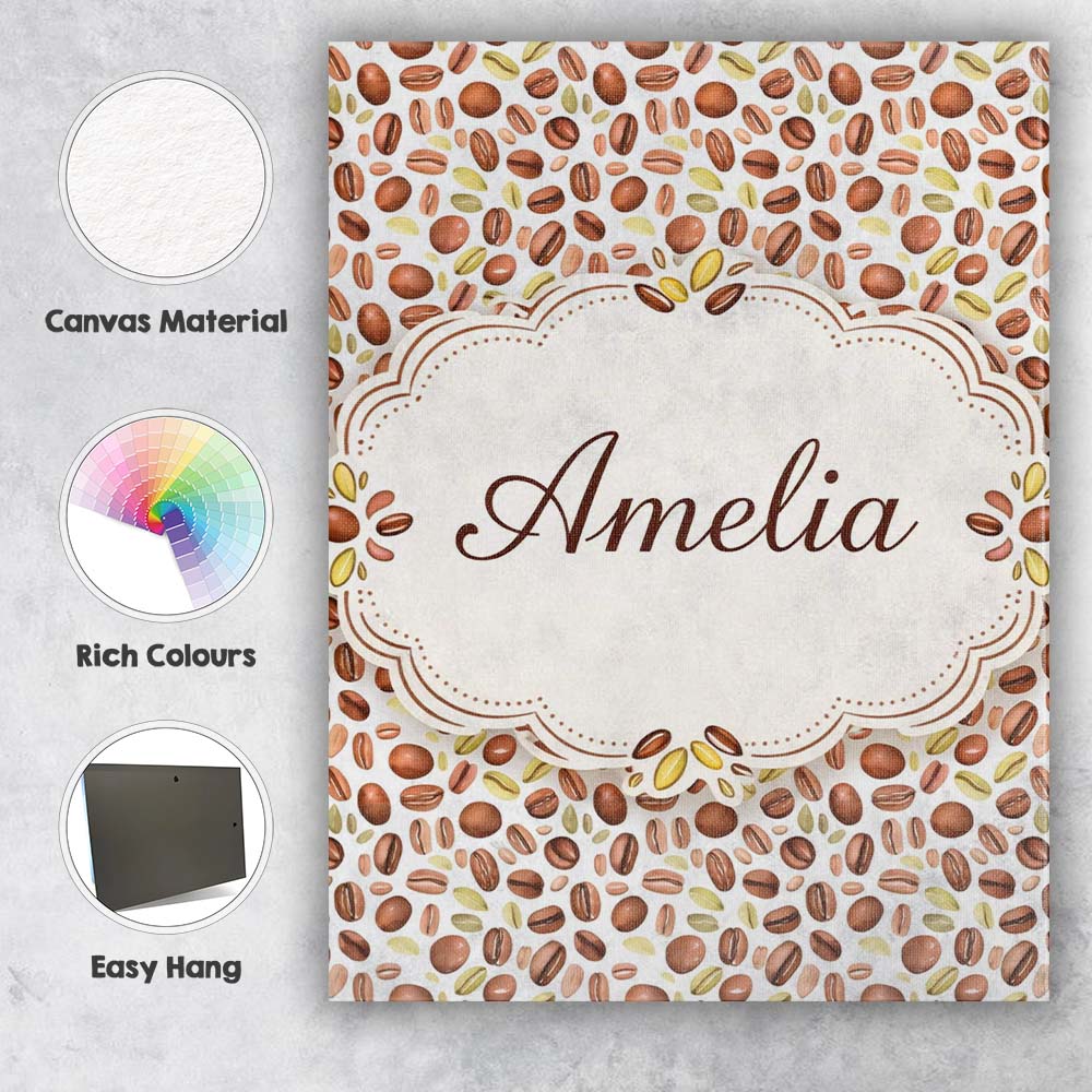 Personalised Name Watercolor Coffee Beans Mixed Seeds Seamless Custom Modern Room Accent Canvas Wall Art Print Decor Picture Ready to Hang