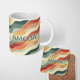 Personalized Custom Name Soft Flowing Wave Abstract Pattern Seamless Name Cute Unique Gift 11oz Ceramic Coffee Tea Mug White Large Handle