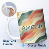 Personalized Custom Name Soft Flowing Wave Abstract Pattern Seamless Name Cute Unique Gift 11oz Ceramic Coffee Tea Mug White Large Handle