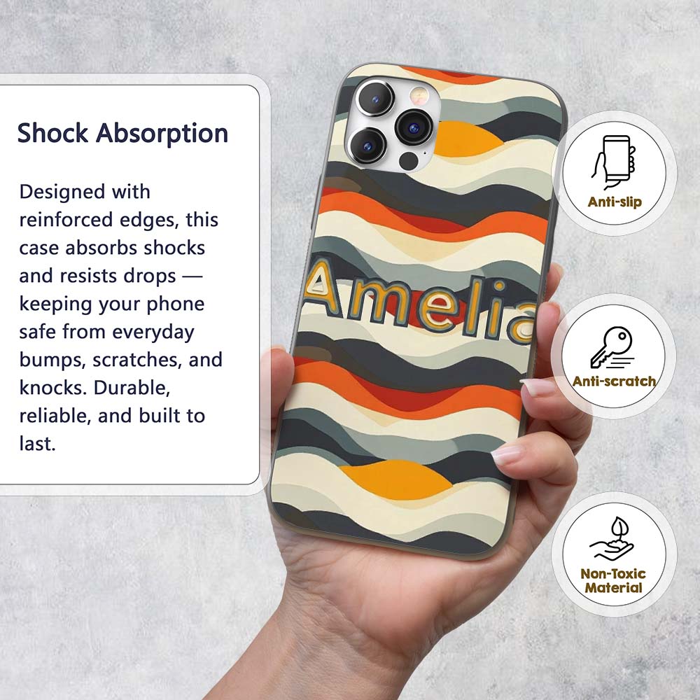 Layered Wave Stripes Minimal Pattern Seamless Custom Name Protective Phone Case Mobile Cover Durable Everyday Smartphone Shock Resistant