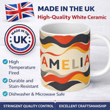 Personalized Custom Name Bold Curved Wave Shapes Pattern Seamless Name Cute Unique Gift 11oz Ceramic Coffee Tea Mug White Large Handle
