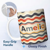 Personalized Custom Name Classic Wavy Stripe Repeating Pattern Seamless Name Cute Unique Gift 11oz Ceramic Coffee Tea Mug White Large Handle
