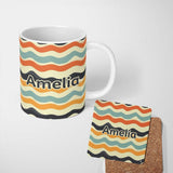Personalized Custom Name Soft Gradient Wave Lines Pattern Seamless Name Cute Unique Gift 11oz Ceramic Coffee Tea Mug White Large Handle