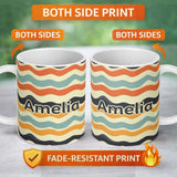 Personalized Custom Name Soft Gradient Wave Lines Pattern Seamless Name Cute Unique Gift 11oz Ceramic Coffee Tea Mug White Large Handle