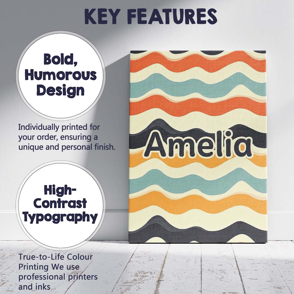 Personalised Name Soft Gradient Wave Lines Custom  Unique Gift Idea Elegant Feature Canvas Wall Art Print Decor Picture Ready to Hang