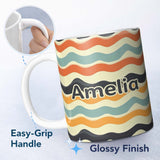 Personalized Custom Name Soft Gradient Wave Lines Pattern Seamless Name Cute Unique Gift 11oz Ceramic Coffee Tea Mug White Large Handle