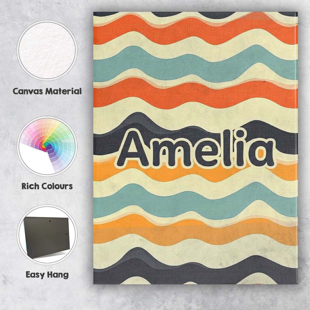 Personalised Name Soft Gradient Wave Lines Custom  Unique Gift Idea Elegant Feature Canvas Wall Art Print Decor Picture Ready to Hang