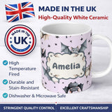 Personalized Custom Name Cute Baby Bats Flying with Stars Soft Lavender Background Seamless 11oz Ceramic Coffee Tea Mug White Large Handle