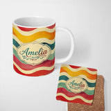 Personalized Custom Name Vintage Textured Wavy Stripe Pattern Seamless Custom Name Cute 11oz Ceramic Coffee Tea Mug White Large Handle