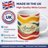 Personalized Custom Name Vintage Textured Wavy Stripe Pattern Seamless Custom Name Cute 11oz Ceramic Coffee Tea Mug White Large Handle