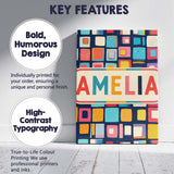 Personalised Name Colorful Abstract Square Custom  Unique Gift Idea Elegant Feature Canvas Wall Art Print Decor Picture Ready to Hang