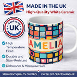 Personalized Custom Name Colorful Abstract Square Mosaic Pattern Seamless Name Cute Unique 11oz Ceramic Coffee Tea Mug White Large Handle