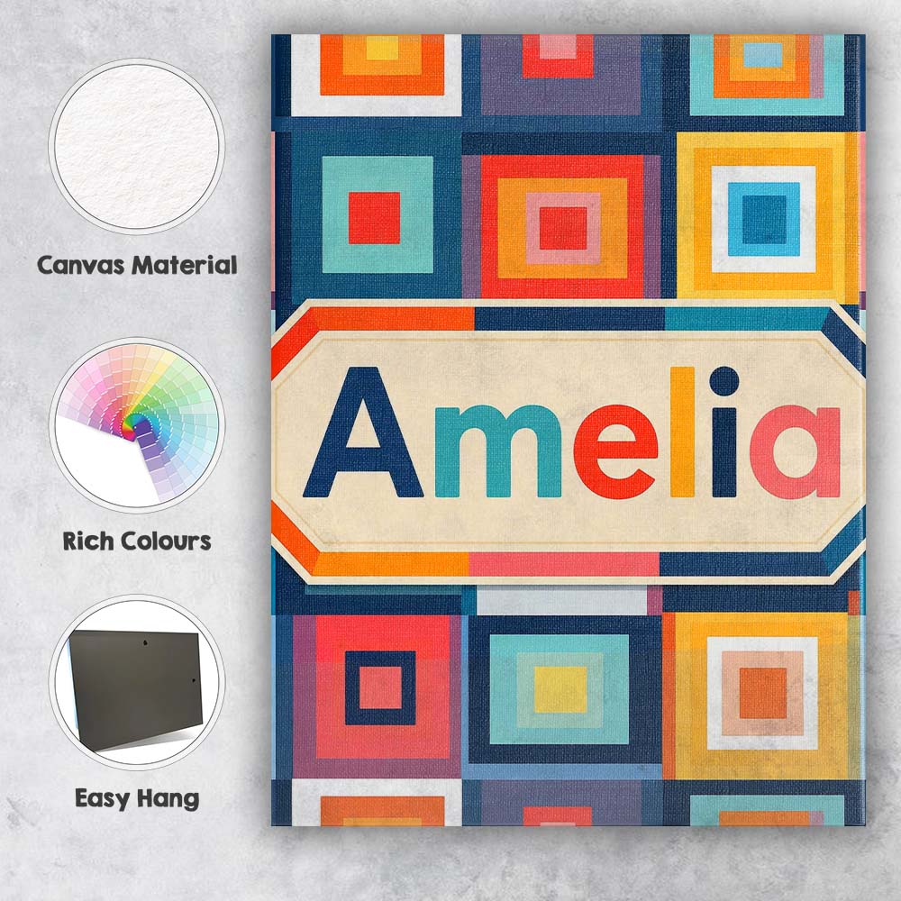 Personalised Name Layered Square Geometric Custom  Unique Gift Idea Elegant Feature Canvas Wall Art Print Decor Picture Ready to Hang