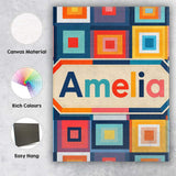 Personalised Name Layered Square Geometric Custom  Unique Gift Idea Elegant Feature Canvas Wall Art Print Decor Picture Ready to Hang