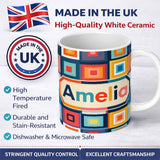 Personalized Custom Name Layered Square Geometric Pattern Seamless Name Cute Unique Gift 11oz Ceramic Coffee Tea Mug White Large Handle