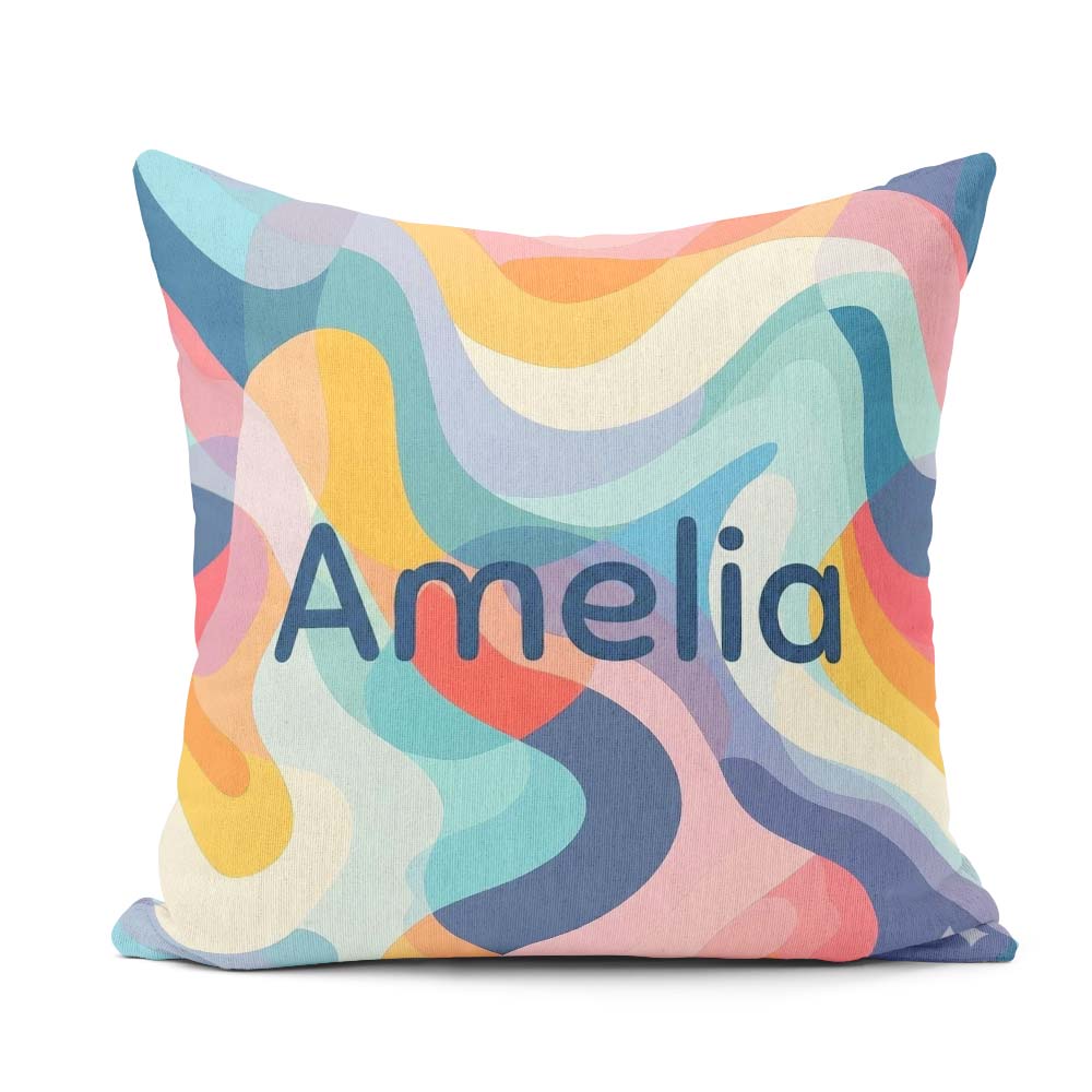 Custom Name Soft Abstract Fluid Shapes Pastel Seamless Name Cute Square Filled Cushion Throw Pillow Sofa Bed Home Decor Zip Washable UK Made