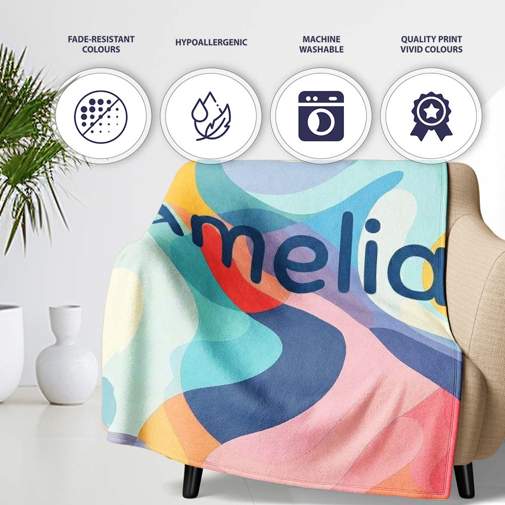 Soft Abstract Fluid Shapes Pastel Pattern Seamless Name Cute Unique  Personalised Custom Name Super Soft Fleece Blanket Bed Sofa Throw