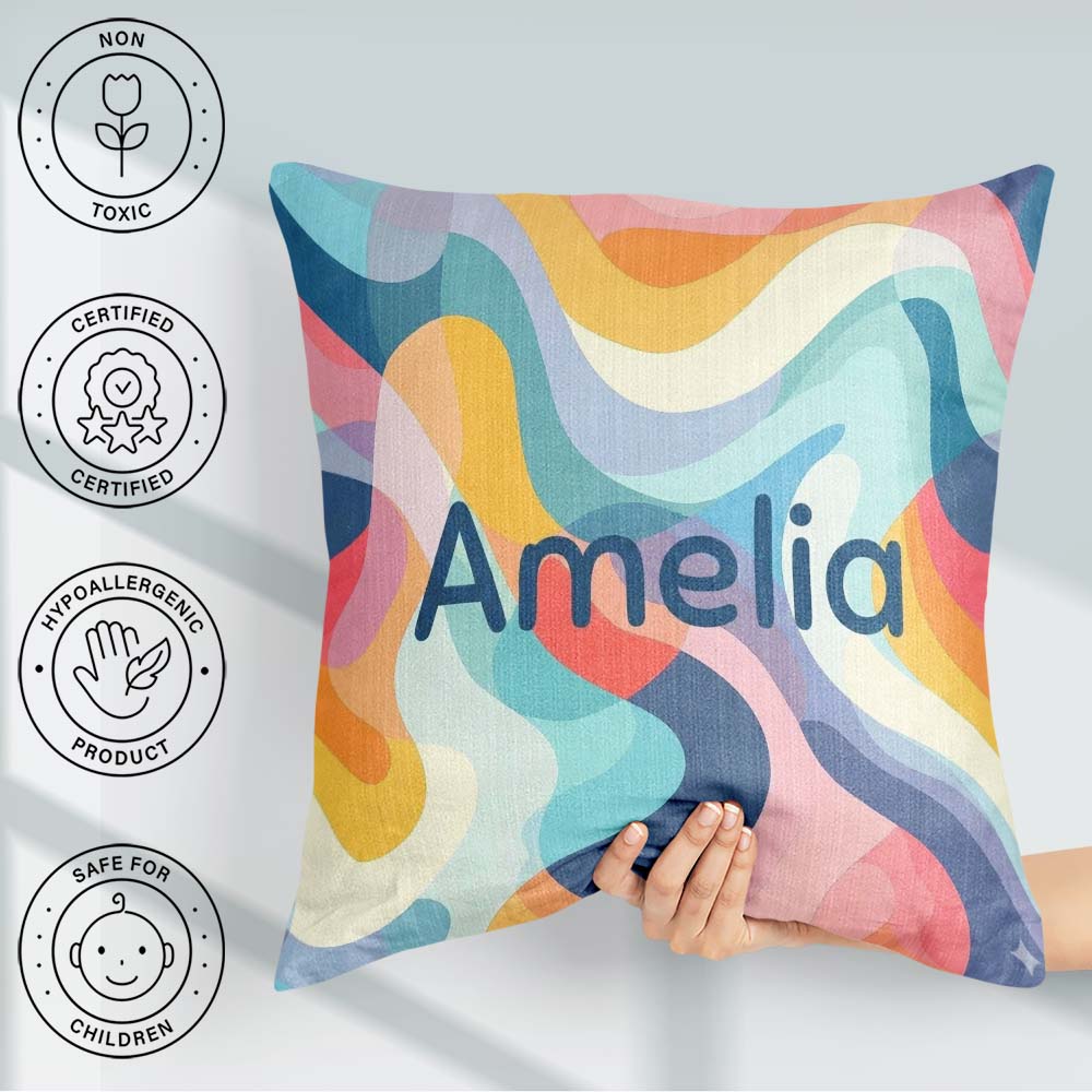 Custom Name Soft Abstract Fluid Shapes Pastel Seamless Name Cute Square Filled Cushion Throw Pillow Sofa Bed Home Decor Zip Washable UK Made