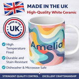 Personalized Custom Name Soft Abstract Fluid Shapes Pastel Pattern Seamless Name Cute Unique 11oz Ceramic Coffee Tea Mug White Large Handle