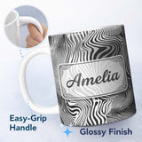 Personalized Custom Name Bold Black White Zebra Wave Pattern Seamless Name Cute Unique Gift 11oz Ceramic Coffee Tea Mug White Large Handle