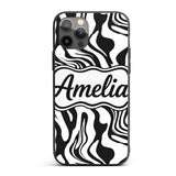 Abstract Black White Fluid Swirl Pattern Seamless Custom Name Protective Phone Case Mobile Cover Durable Everyday Smartphone Shock Resistant