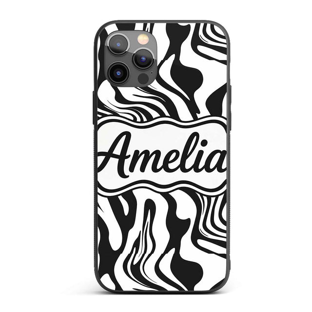 Abstract Black White Fluid Swirl Pattern Seamless Custom Name Protective Phone Case Mobile Cover Durable Everyday Smartphone Shock Resistant