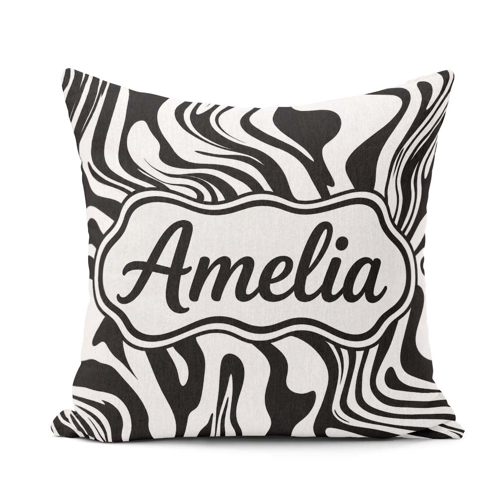 Custom Name Abstract Black White Fluid Swirl Seamless Name Cute Square Filled Cushion Throw Pillow Sofa Bed Home Decor Zip Washable UK Made