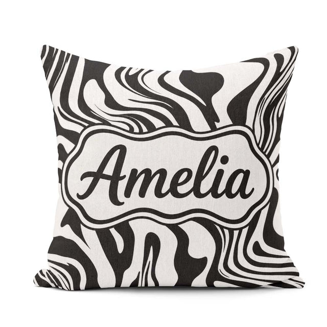Custom Name Abstract Black White Fluid Swirl Seamless Name Cute Square Filled Cushion Throw Pillow Sofa Bed Home Decor Zip Washable UK Made