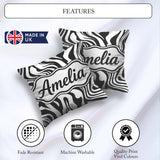 Custom Name Abstract Black White Fluid Swirl Seamless Name Cute Square Filled Cushion Throw Pillow Sofa Bed Home Decor Zip Washable UK Made